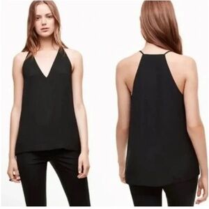 Aritzia Babaton Morris Blouse Black V-Neck Sleeveless Racerback Top Tank Size XS